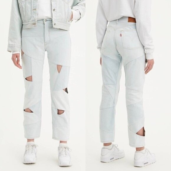 NWT Levis 501 Original Light Blue Wash Cutout Cropped Denim Jeans Size 26 - Picture 1 of 14